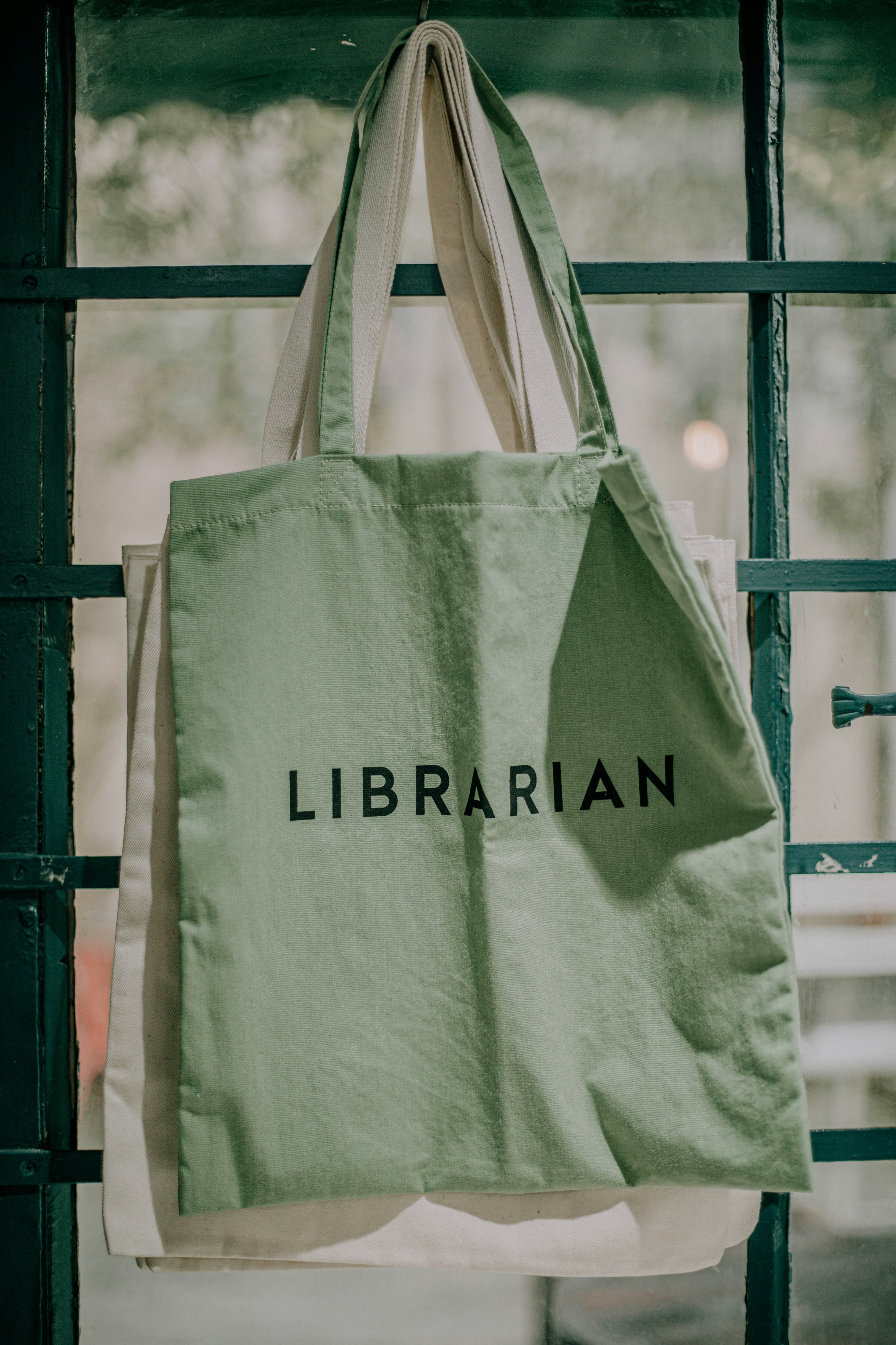 Green canvas tote bag